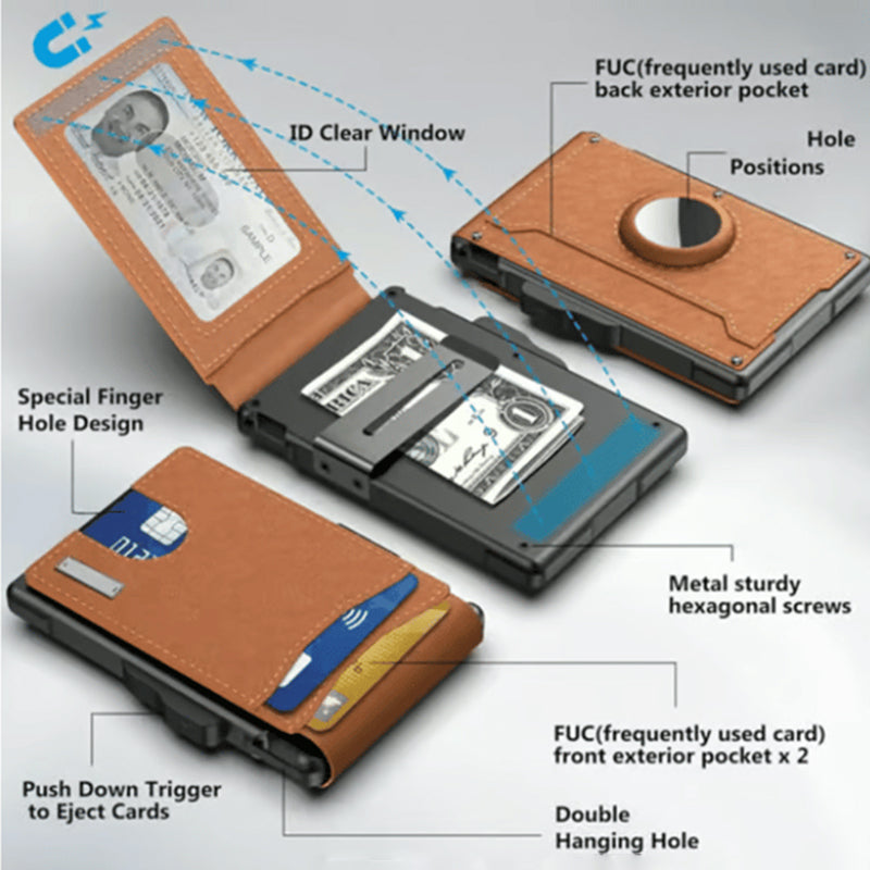 Men's Business Style PU Leather Card Slots for AirTag