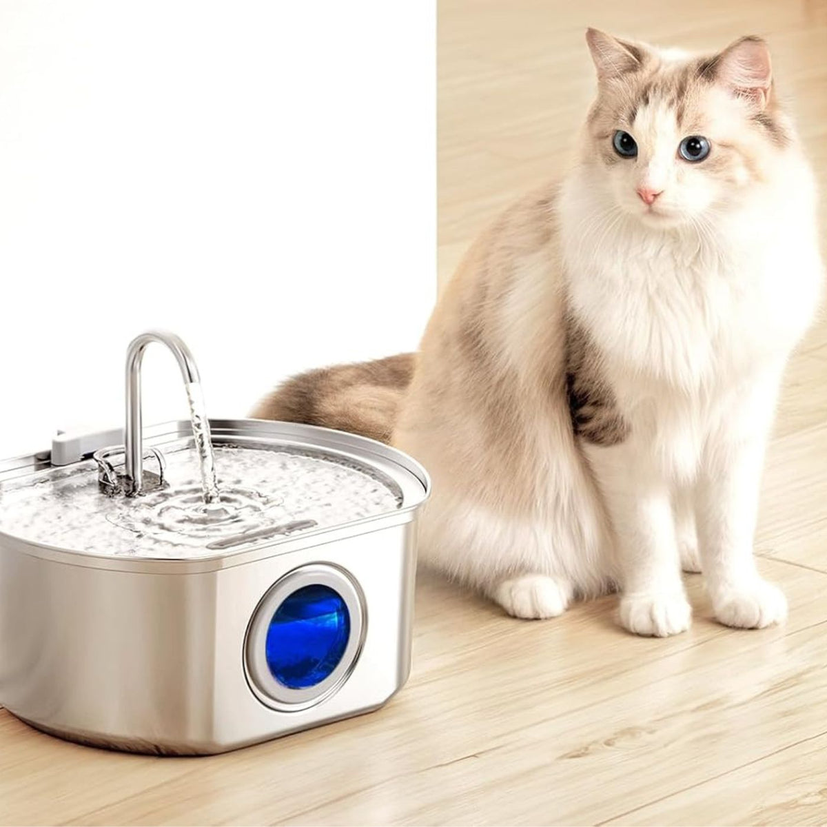 Felindra Cat Drinking Fountain Made of Stainless Steel | Flowing Water for Better Hydration | Quiet & Hygienic | 2.5 L Capacity