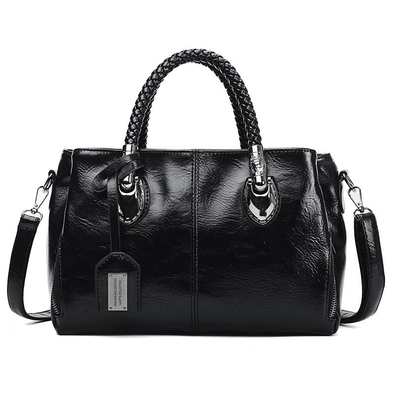 New handbags made of oil wax leather Boston, large tote bag made of soft leather
