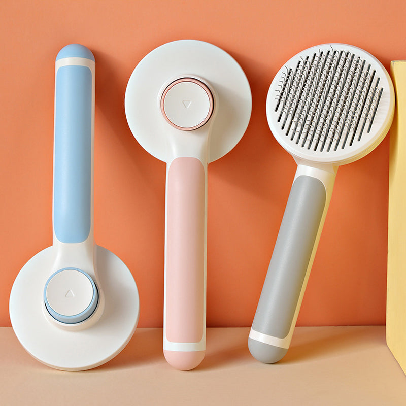 Self-cleaning slicker brushes for pets