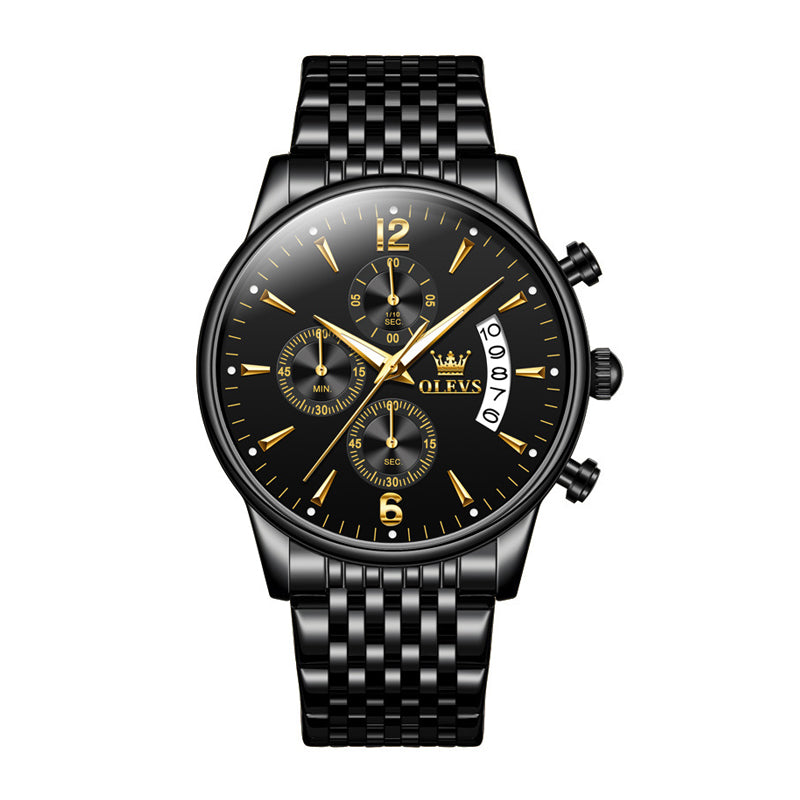 Luxury Gold Three-Eye Chronograph Dial Automatic Mechanical Watch