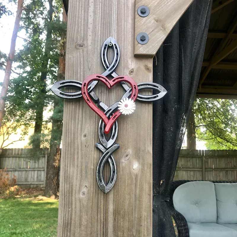 Natural Horseshoe Cross with Heart
