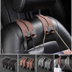 Car Seat Back Double Hook with Phone Holder – PU Leather Organizer