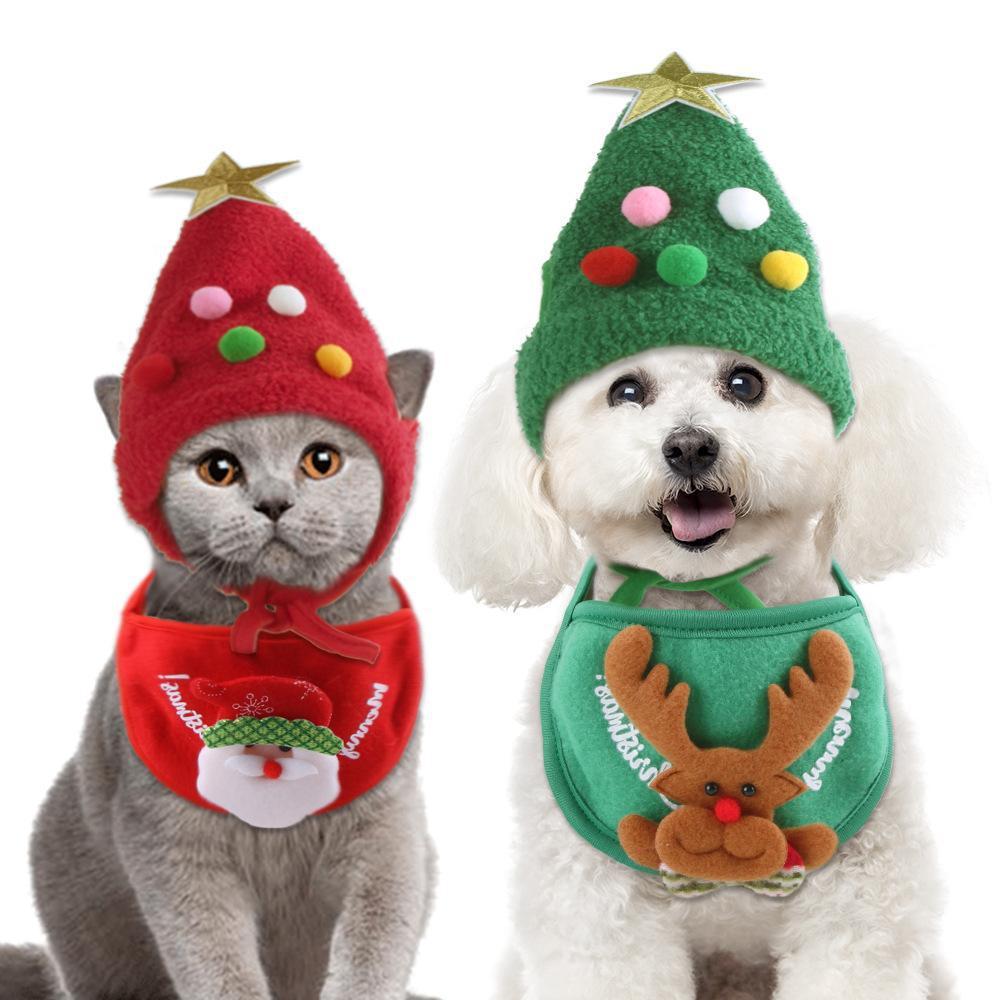 Christmas Pet Hat with Fluff and Golden Edge