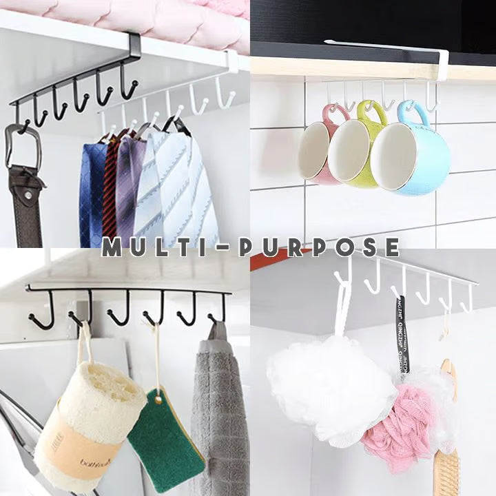 Under-cabinet hook strip – space-saving kitchen storage with 6 hooks