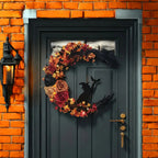 Halloween Rustic Witch Floral Wreath | Crescent Moon Door Decor