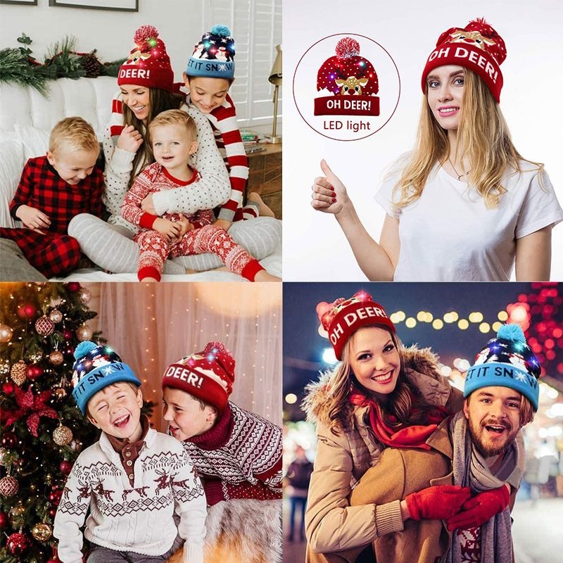 🎅LED Christmas Knitted Hats Light up Xmas Beanie