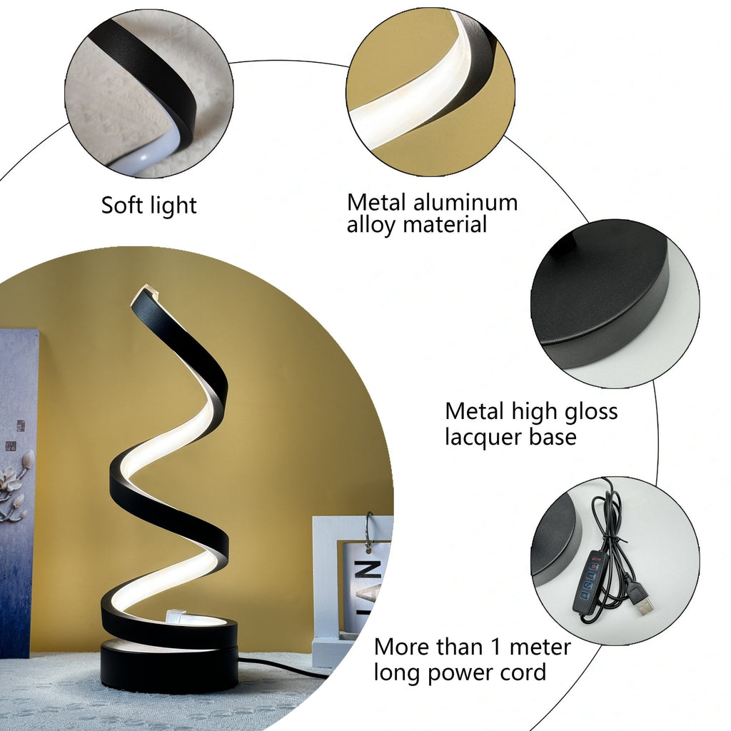 Modern Spiral Table Lamp – Creative LED Desk Lamp with Gentle Warm Light, Perfect for Bedroom, Living Room, and Study Decor