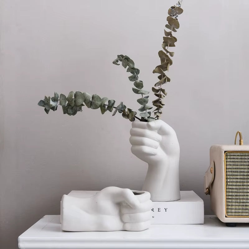 Artistic Hand Gesture Ceramic Tabletop Flower Vase