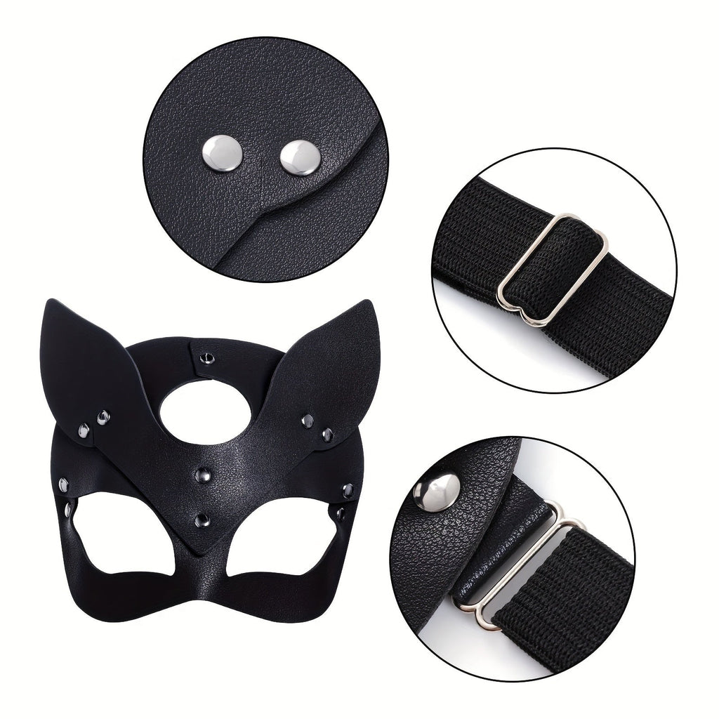 Women’s Faux Leather Halloween Costume Accessories | Cat Mask Gloves