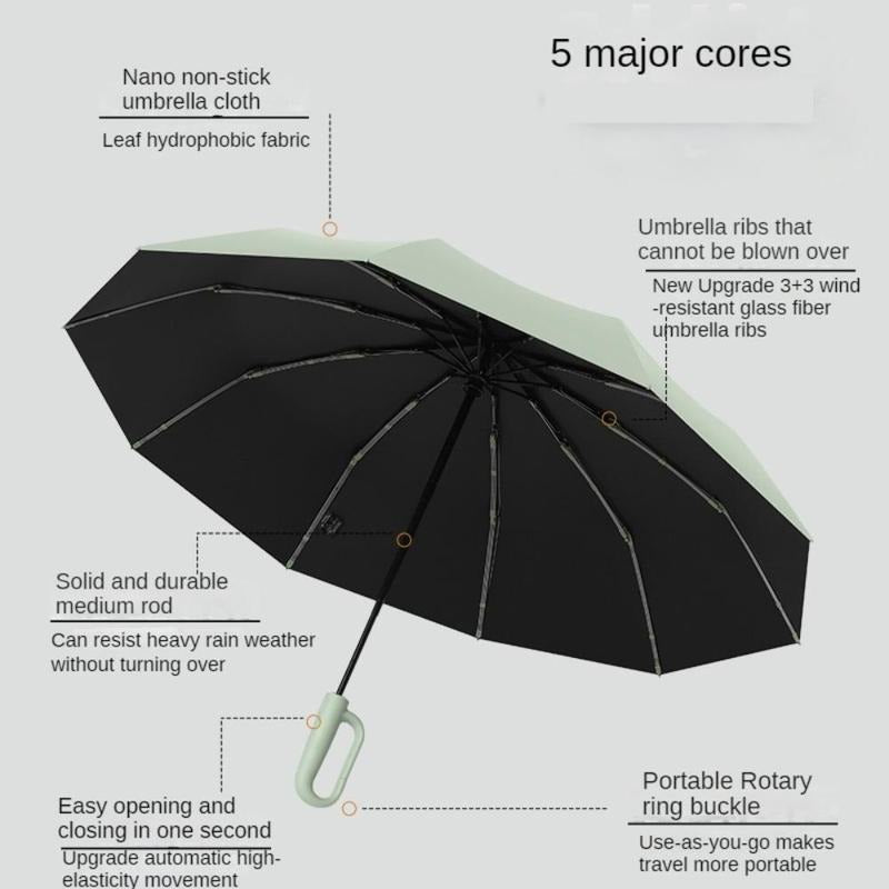 Windproof Folding Umbrella with Ring Buckle Handle