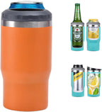 4 in 1 stainless steel can/bottle insulator, 14Oz two-way lid SUS insulated can cooler, beer bottle holder (Black)