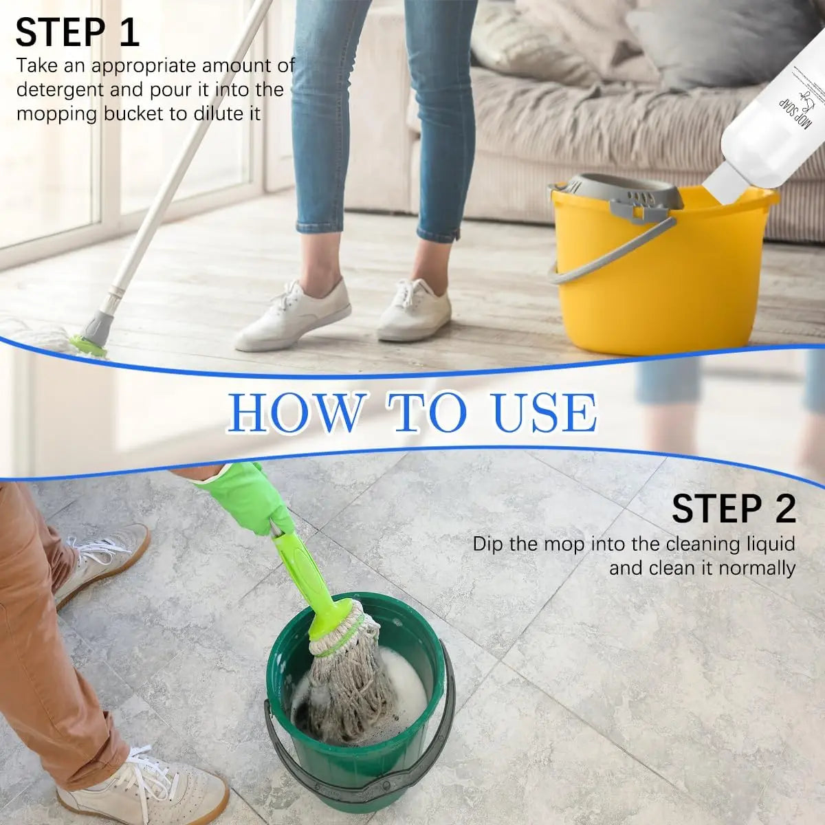 2-piece Set Mop Soap Cleaner – highly fragrant formula for fresh, effective floor cleaning!