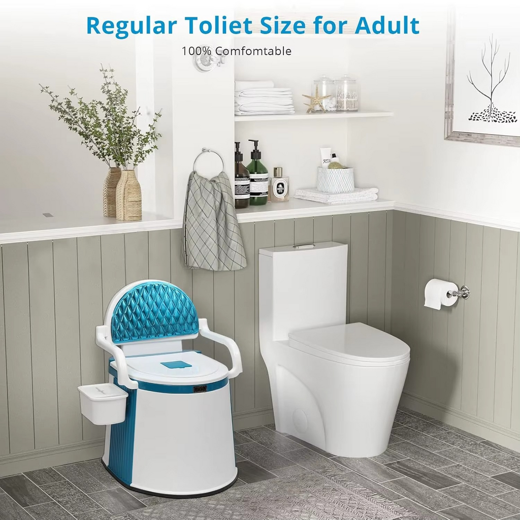 Portable Comfort Commode with 5-Gallon Capacity and Sturdy Handrails