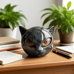 NoirCat Sculpture – Black Cat Head with Hypnotic Eyes