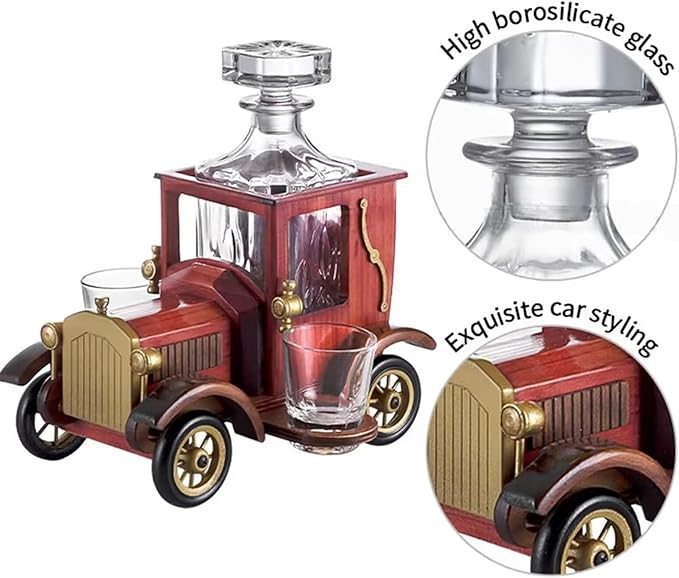 Whiskey Decanter Set Car 23 Oz Glass Wine Bottle With 2 X 90ml Glasses Handcrafted