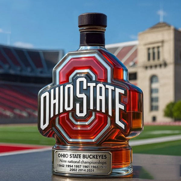 Ohio State Buckeyes Nine National Championships Custom Whiskey Bottle