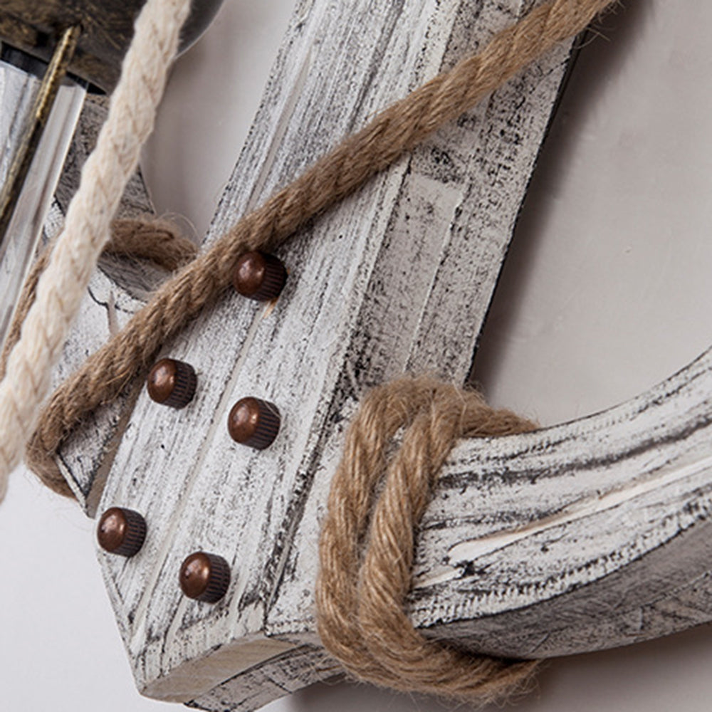 Rustic Wood Anchor Wall Lamp with Lantern