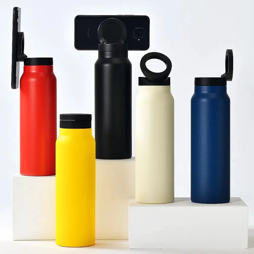3-in-1 insulated cup with magnetic bottom and phone holder
