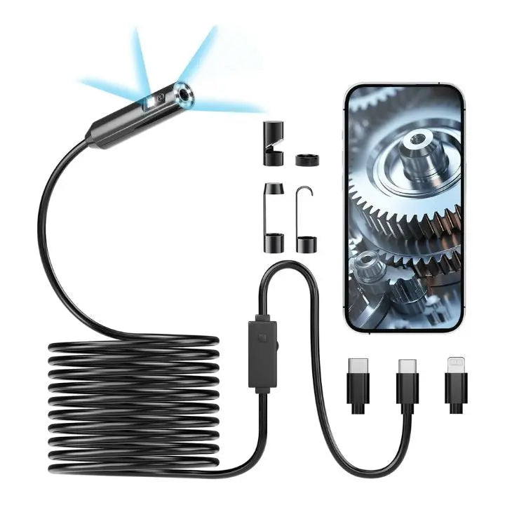 3-in-1 USB Endoscope Camera – Waterproof, Flexible with 6 LED Lights