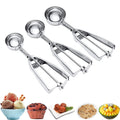 3-Piece Set: Stainless Steel Cookie Scooper with Trigger