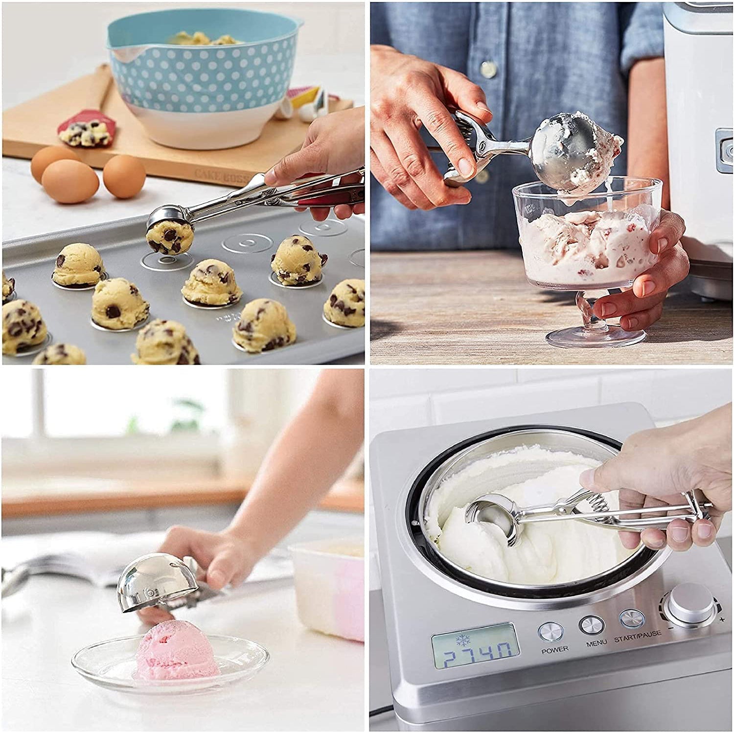 3-Piece Set: Stainless Steel Cookie Scooper with Trigger