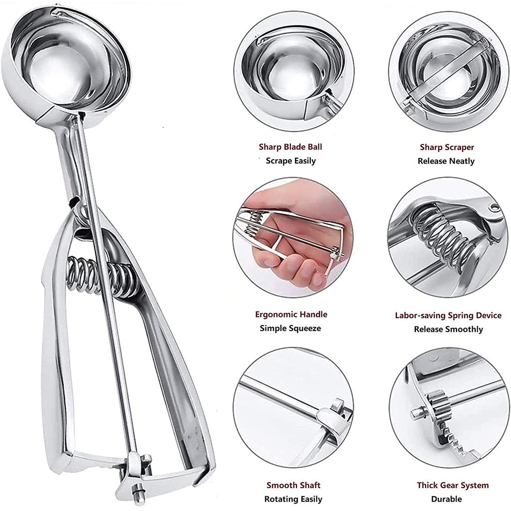 3-Piece Set: Stainless Steel Cookie Scooper with Trigger