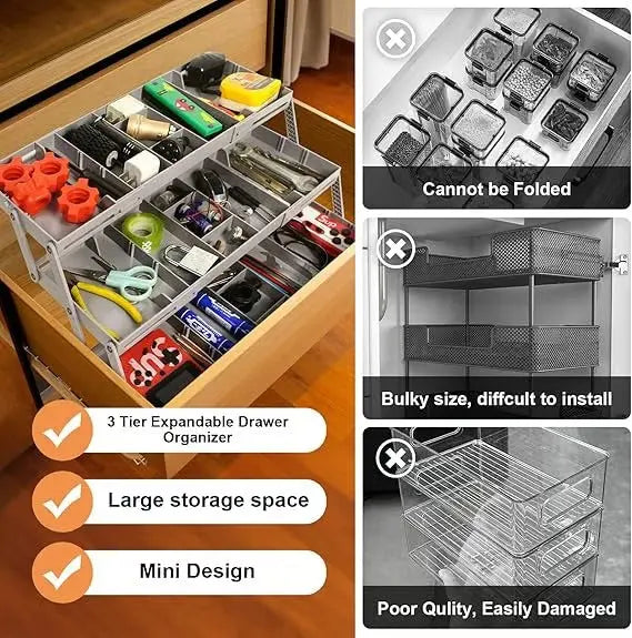 3-tier Smart Drawer Organizer – Makes optimal use of storage space