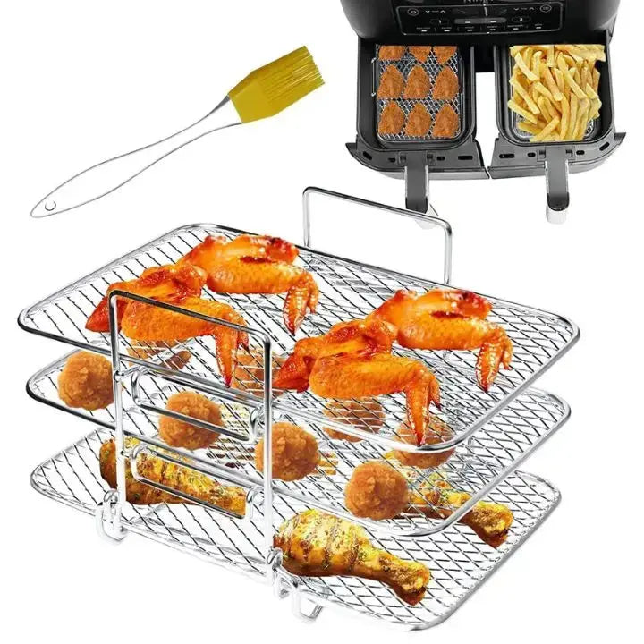 3-tier stainless steel air fryer rack for versatile cooking