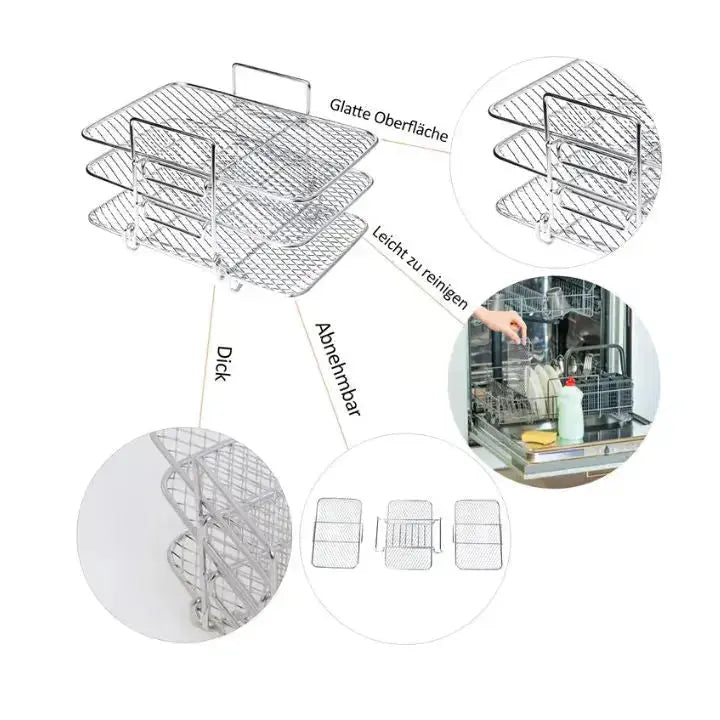 3-tier stainless steel air fryer rack for versatile cooking