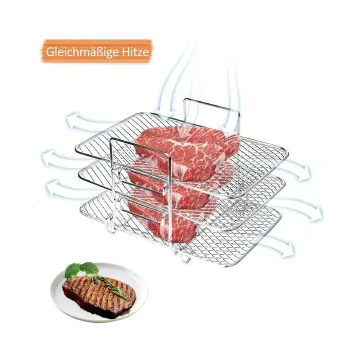 3-tier stainless steel air fryer rack for versatile cooking