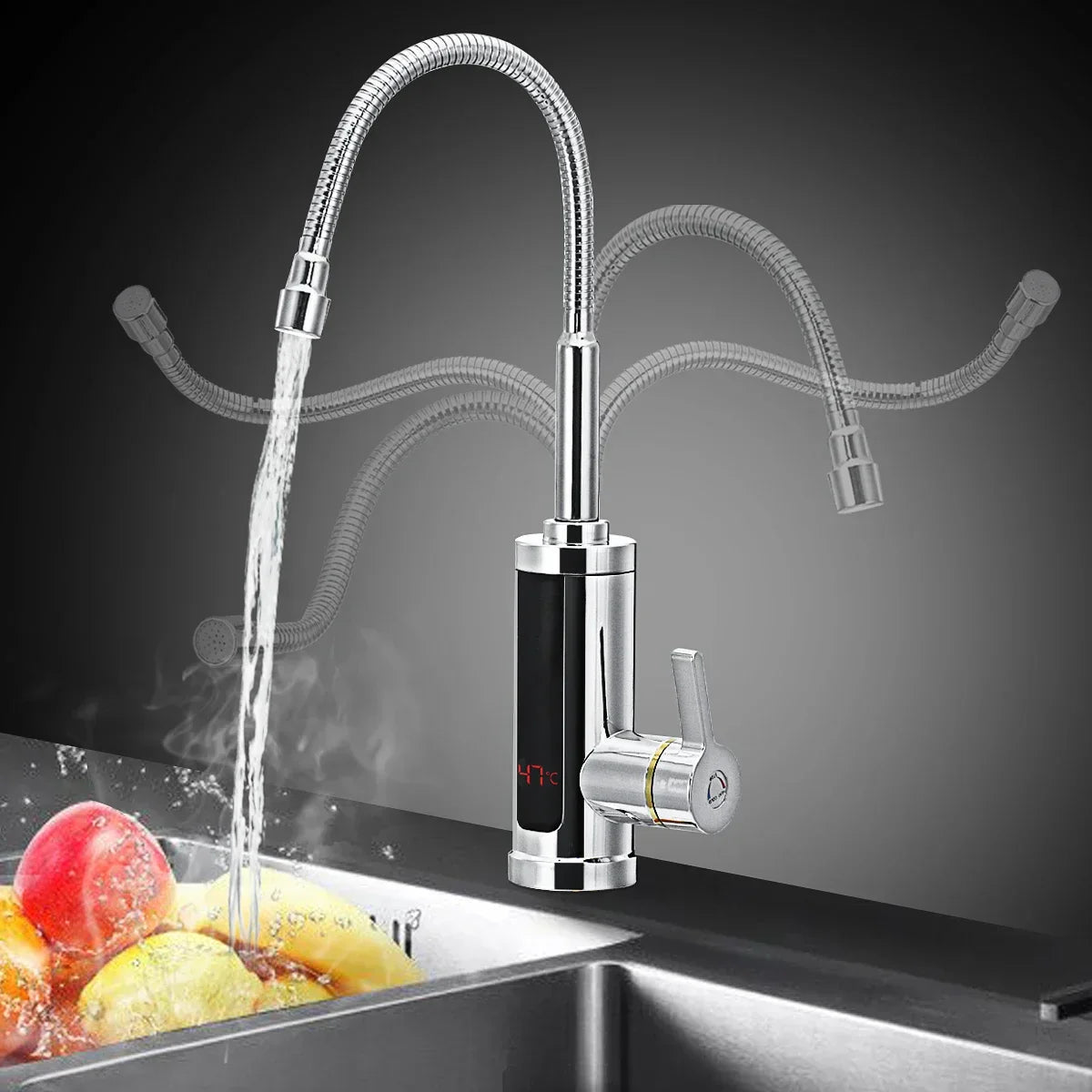 3000W Electric Kitchen Faucet with Instant Hot Water and Temperature Display