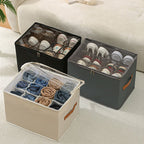 Collapsible Shoe Organizer Box with Transparent Lid and Dividers