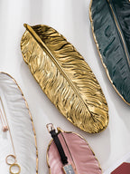 Nordic Light Luxury Style on Golden Feather Plate Retro Jewelry Plate Storage Plate Snack Plate Home Decor