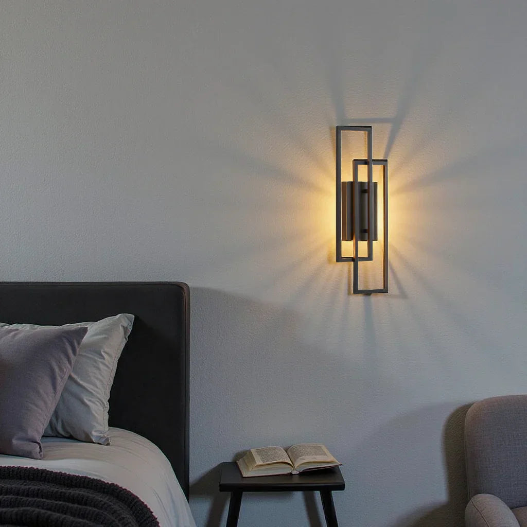 Modern Geometric LED Wall Light – Rectangle Design with Remote Dimming (Black or Copper Finish)