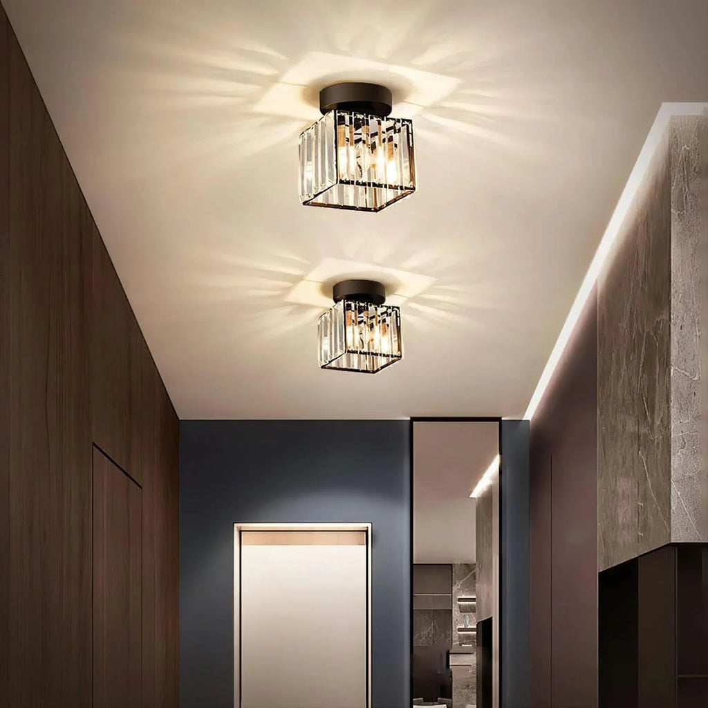 Modern Crystal Ceiling Light with Gold and Black Accents – Stylish Lighting for Your Home