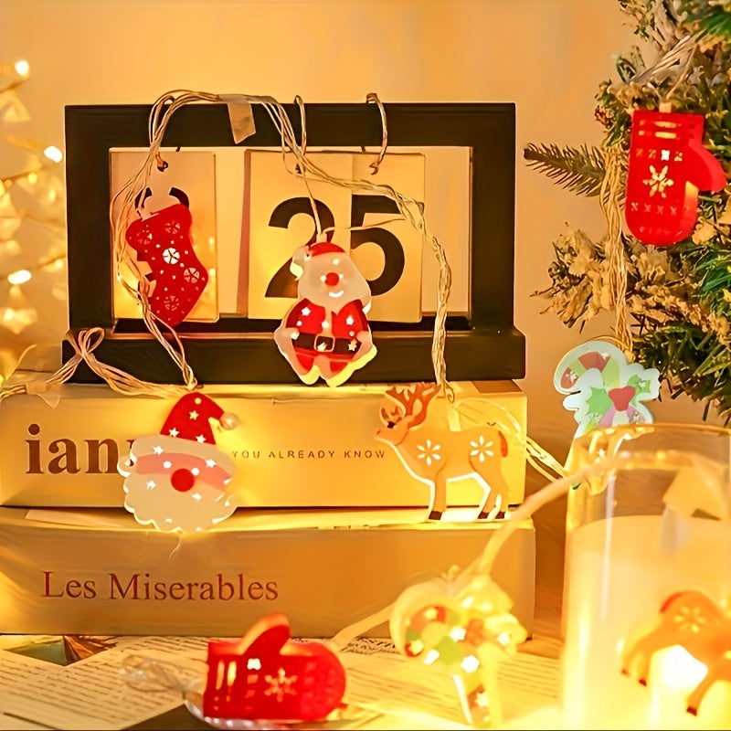 Battery-Powered LED Christmas String Lights with Snowman and Tree Designs
