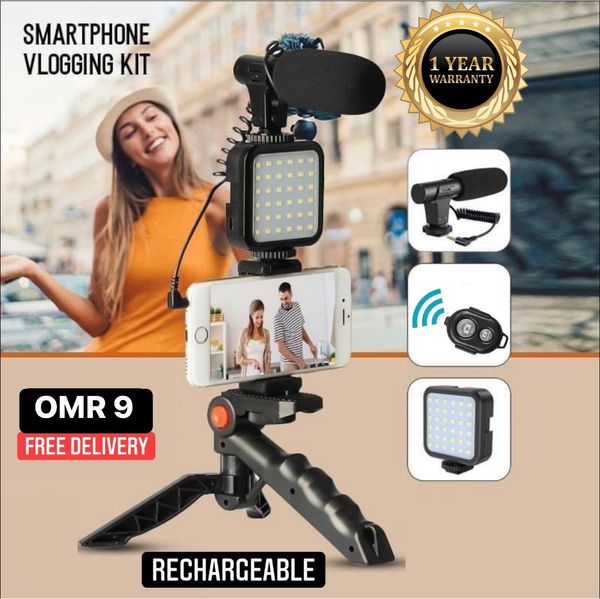 Professional Video Microphone Set with Tripod and LED Video Light