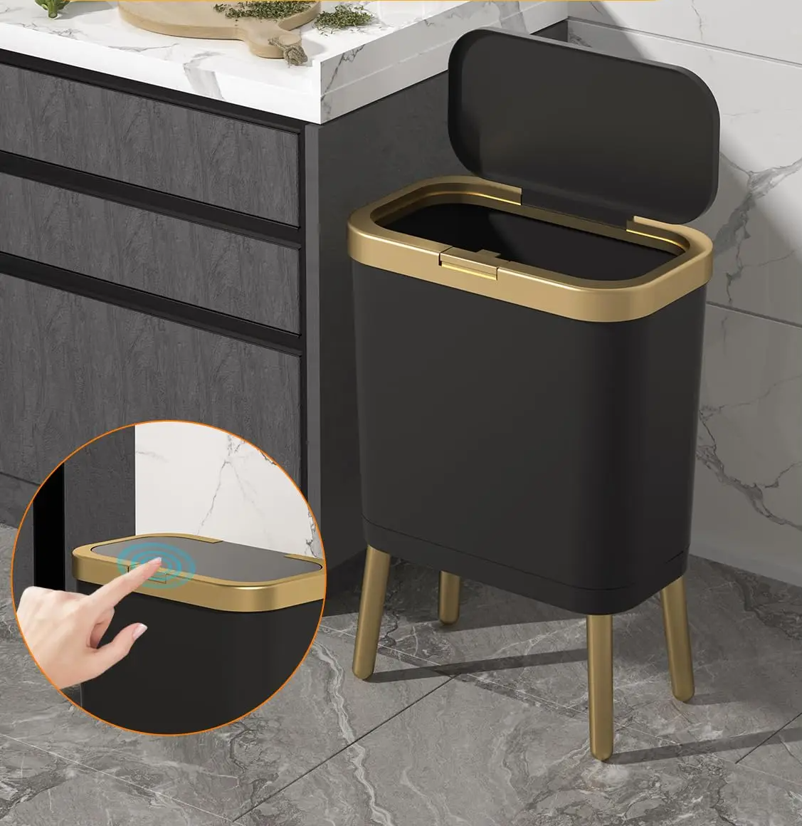 GoldenSlim Modern Trash Can with Lid