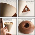 BaristaLuxe Ceramic Coffee Cup 250ml – Handmade with Wooden Handle and Coaster