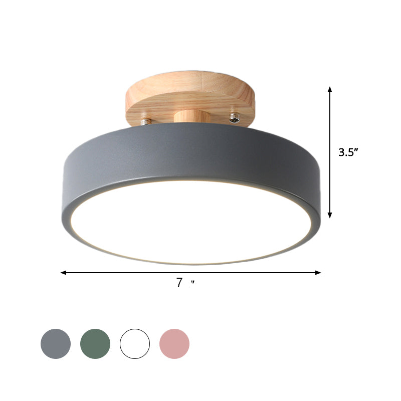 Scandinavian LED Ceiling Light with Wood | Modern Drum Shape for Hallways and Entrances | Energy-Efficient Lighting