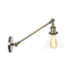 Industrial Conical Wall Lamp 1 Light Clear Glass Lighting in Black/Bronze/Brass, 8"/12" L Arm