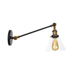 Industrial Conical Wall Lamp 1 Light Clear Glass Lighting in Black/Bronze/Brass, 8"/12" L Arm