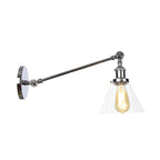 Industrial Conical Wall Lamp 1 Light Clear Glass Lighting in Black/Bronze/Brass, 8"/12" L Arm