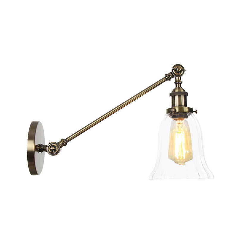 Black/Bronze/Brass 1 Light Wall Lighting Unit Vintage Clear Glass Bell Wall Lamp with Arm, 8"/12" Long