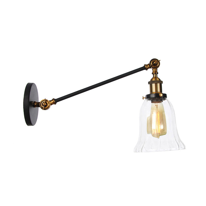 Black/Bronze/Brass 1 Light Wall Lighting Unit Vintage Clear Glass Bell Wall Lamp with Arm, 8"/12" Long