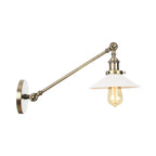 Industrial Conical Wall Lamp 1 Light Opal Glass Wall Lamp in Black/Copper/Brass with Arm, 8"/12" L