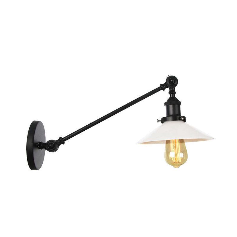 Industrial Conical Wall Lamp 1 Light Opal Glass Wall Lamp in Black/Copper/Brass with Arm, 8"/12" L