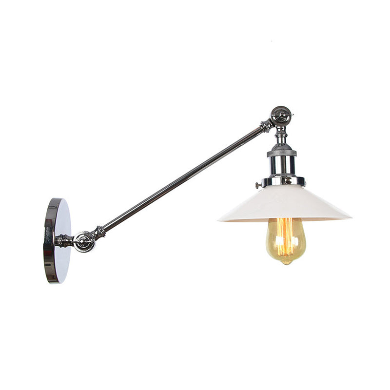 Industrial Conical Wall Lamp 1 Light Opal Glass Wall Lamp in Black/Copper/Brass with Arm, 8"/12" L