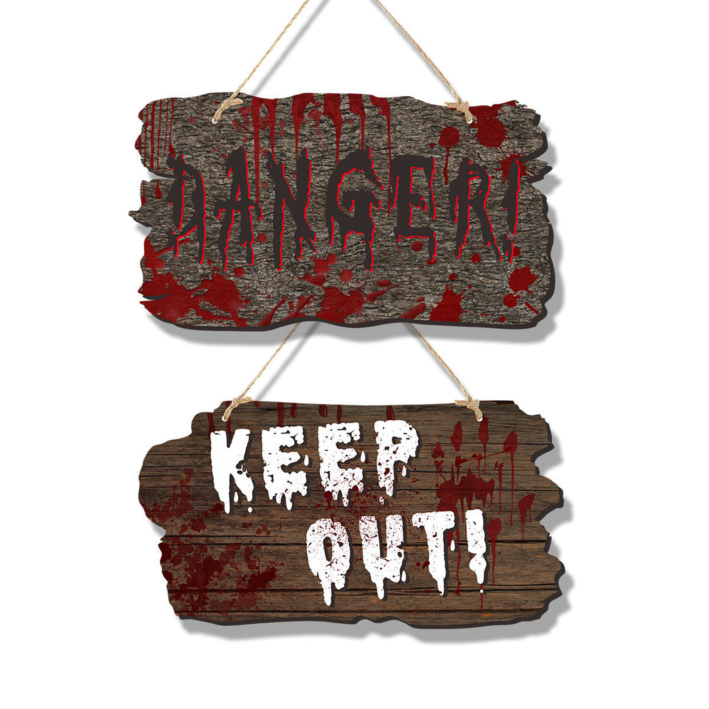 Halloween Door Sign – Wooden Look Plates with Pumpkin, Skull, and Witch Designs